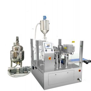 Awtomatikong pre-made bag fill seal packaging na may pistion filler para sa likido at i-paste