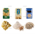 Awtomatikong flat bottom bag na bumubuo ng pagpuno ng label na packaging para sa mga butil